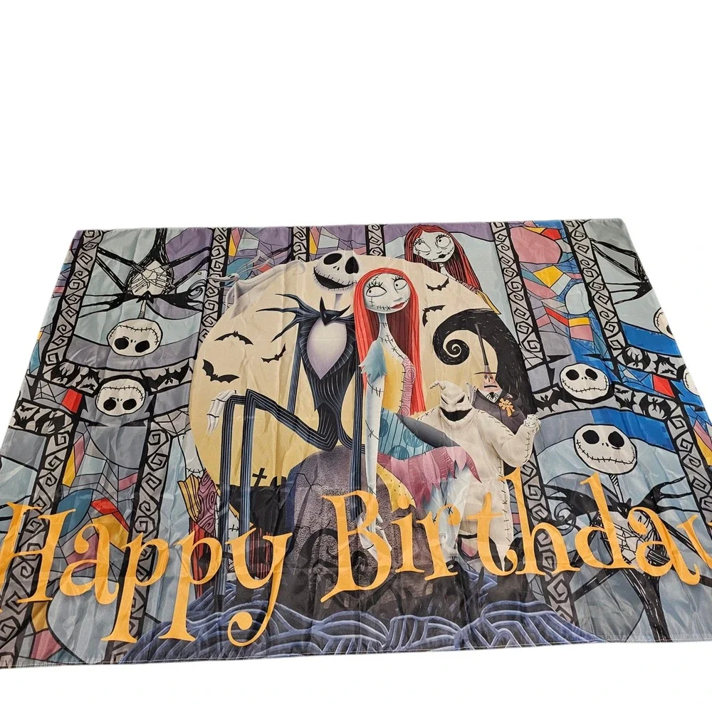 Nightmare Before Christmas Happy Birthday Backdrop Banner Jack Sally Large 80x58